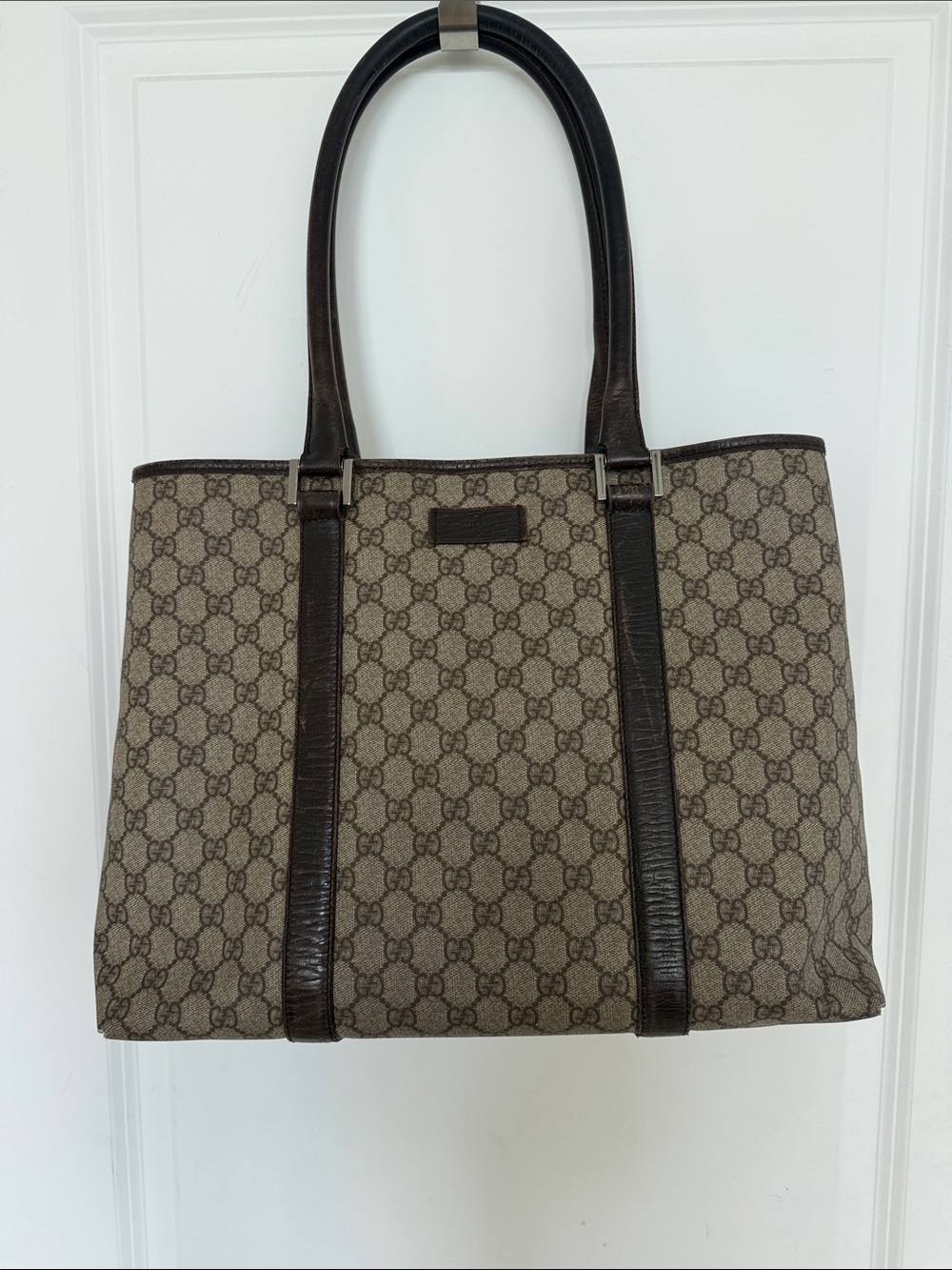 Gucci Beige Monogram Tote with Dark Brown Leather Handles